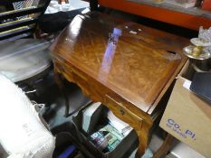 Veneered marquetry writing desk at smaller proportions AF, including armchair AF