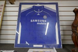 Of football interest, a Chelsea home football shirt, 2006 - 2007 with players' signatures, framed