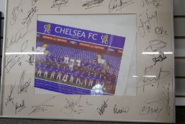 Of football interest, a Chelsea 2004/2005 team poster with signed mount of the players and manager '