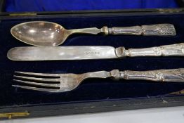 A boxed set of six silver handled cutlery AF ornate knife, fork and spoon, hallmarked Sheffield 1912