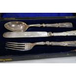 A boxed set of six silver handled cutlery AF ornate knife, fork and spoon, hallmarked Sheffield 1912