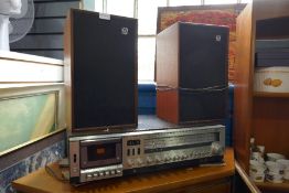 A JVC 3 in 1 music system and a pair of Wharfedale XP2 speakers