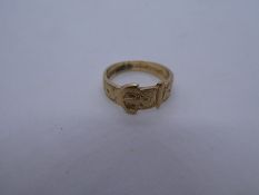 9ct yellow gold buckle ring, size K, 2.7g, marked 375