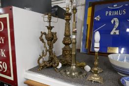 A quantity of table lamps mainly brass and metal