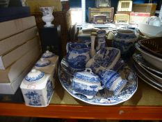 A quantity of collector's plates, Mason's jars, blue and white Spode, to include serving plates, etc