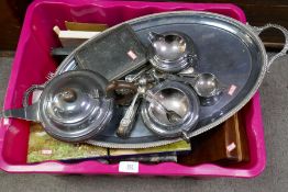 A large crate of silver plated cutlery and other plated items