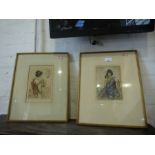 Two pencil signed etchings of Japanese figures by Robert Herdman-Smith