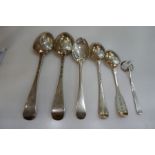 An interesting lot of various silver spoons comprising a serving spoon, hallmarked Dublin 1781, a