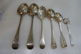 An interesting lot of various silver spoons comprising a serving spoon, hallmarked Dublin 1781, a