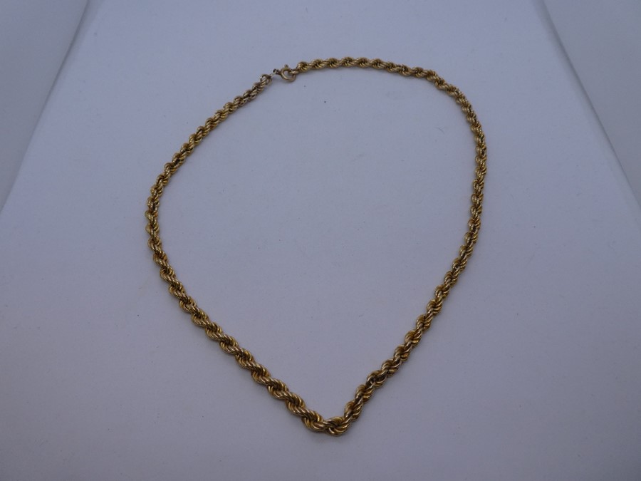 9ct 375 yellow gold ropetwist design neckchain, marked 375, 10.1g approx, 41cm