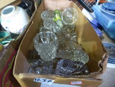 A box of mixed ceramics, glassware to include Bunnykins, Royal Albert, metal goblets and silver plat