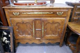 Early 19th Century French buffet, Yew wood and Oak construction having one long drawer, 138cm