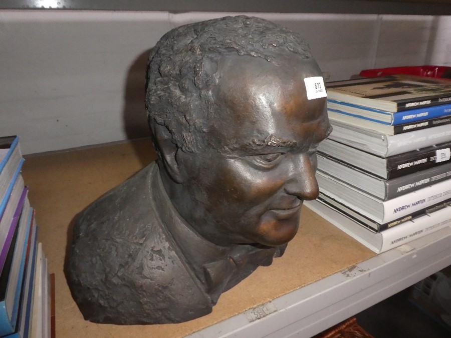 A bronze bust of men with bow tie signed to reverse 'Quinton' - Image 2 of 2
