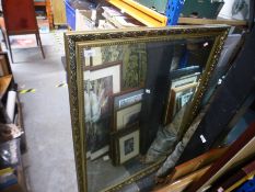 Large gilt framed bevel edge mirror and a large silver framed mirror, and a quantity of framed and g