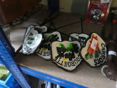 6 x vegetable cast iron signs