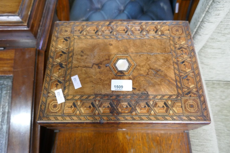 A Victorian burr walnut and inlaid travelling box