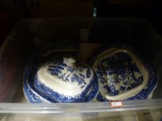 Four boxes to include china blue and white, copper teapot, plated ware, tea ware, etc