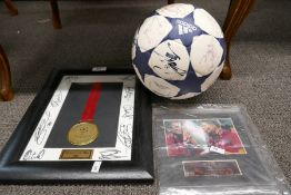 Of football interest, a Champions League final football signed by the Liverpool team 2004/05 season