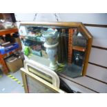Cut glass and bevelled wood frame mirror