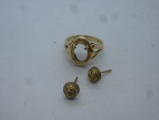 Pair 9ct yellow gold studs, 0.6g marked 375, and a 14K gold ring AF, no stone, 3g marked 585