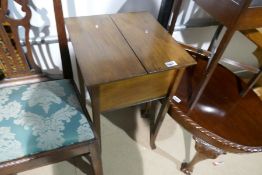 A mahogany inlaid corner chair, sewing table on tall legs, coffee table and wooden coal bucket