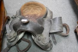 A modern Western leather saddle