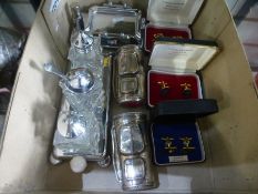 A selection of silver plated items to include cruet set, cufflinks etc and a bust of Lincoln