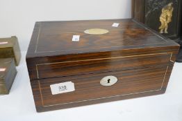 A Victorian Rosewood jewellery box having removable tray