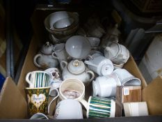 One box of chinaware to include oriental eggshell teaset, Coronation ware and Harrods mugs