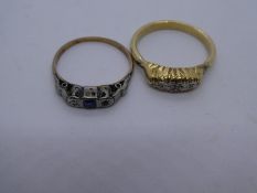 18ct and platinum Art Deco style ring AF, stone missing and unmarked yellow metal gypsy ring, 6g gro
