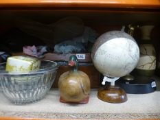 A box of various collectables to include sewing box and contents, brassware, glass bowls, shade, woo