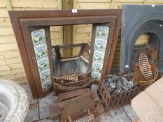 Two Victorian fireplaces, one floral tiled to the side the other horse shoe embellished etc, AF