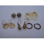 5 Pairs of 9ct gold earrings incl. studs, drop earrings etc, all marked 9K or 375, 10g