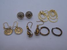 5 Pairs of 9ct gold earrings incl. studs, drop earrings etc, all marked 9K or 375, 10g