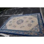 Two Chinese blue and white rugs, the largest 305 x 218cm