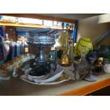 A quantity of items to include Claret jug, decanter ceramic tiger, coloured glass vases
