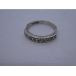 9ct white gold half eternity ring set with 9 diamonds, size N, 3g approx