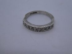 9ct white gold half eternity ring set with 9 diamonds, size N, 3g approx