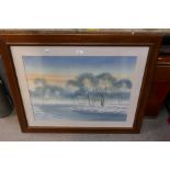 A watercolour of snowy river scene, signed Nick Grant, 2001, and inscribed on reverse