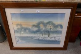 A watercolour of snowy river scene, signed Nick Grant, 2001, and inscribed on reverse