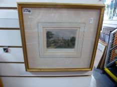 Oblong gilt frame mirror and a print of Place House Titchfield