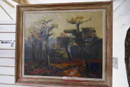 GODDEXIS. A Landscape with Trees, signed, oil on canvas, 28 x 35 in; together with a still life of F