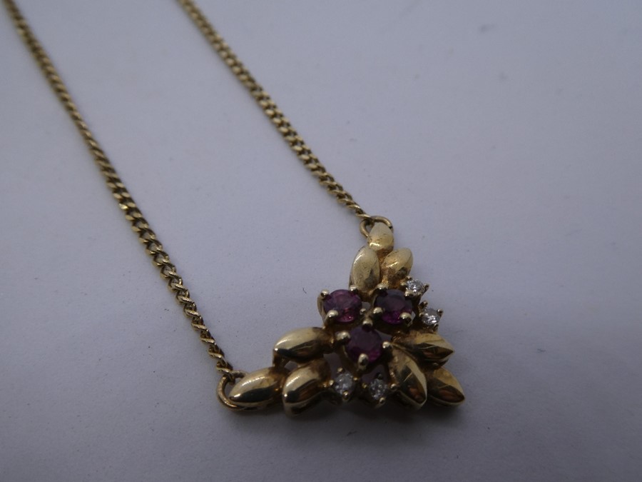 Pretty 9ct necklace with ruby and diamond pendant, 5.1g approx, gross, marked 375 - Image 2 of 4