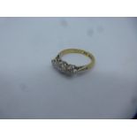 18ct yellow gold and platinum three stone illusion set diamond ring, size S, damage to shoulder, app