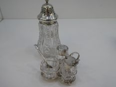 A very ornate and decorative Salt set with a small silver tray and pieces, hallmarked London 1901 H