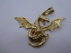 9ct yellow gold dragon pendant marked 375, 7.3g approx, 5cm approx in length