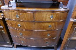 Antique mahogany bow fronted chest, having 2 short and 3 long drawers, 107cm