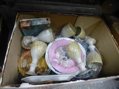 A box of toys to include RC Chinook, Trivial Pursuit and another box to include glass, pottery and c