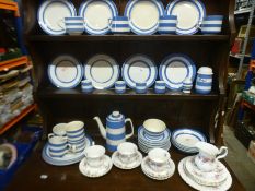 A small quantity of Cornishware to include plates, coffee pot, bowls and Royal Albert Lavender ware