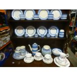 A small quantity of Cornishware to include plates, coffee pot, bowls and Royal Albert Lavender ware